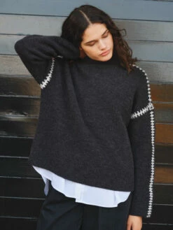 Celine Contrast Stitch Wool Blend Jumper